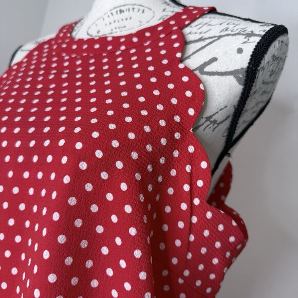 New Monteau Los Angeles Red Polka Dot Scalloped Halter Tank Sleeveless Blouse XL - Picture 6 of 11
